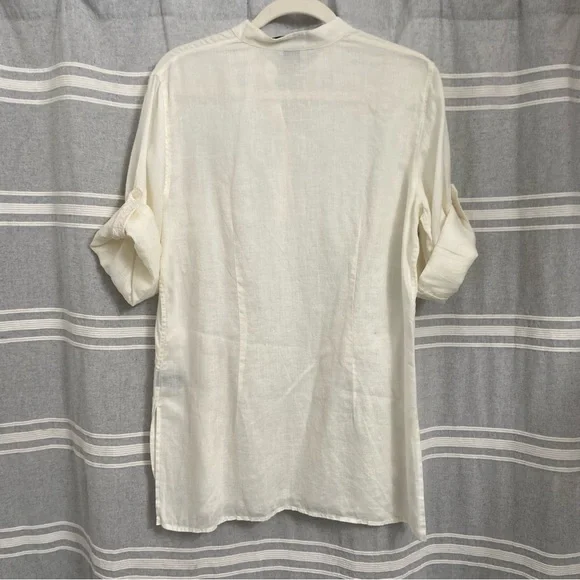 LAUREN RALPH LAUREN / Cream Linen Popover 3/4 Sleeve Tunic Size M - Picture 2 of 9